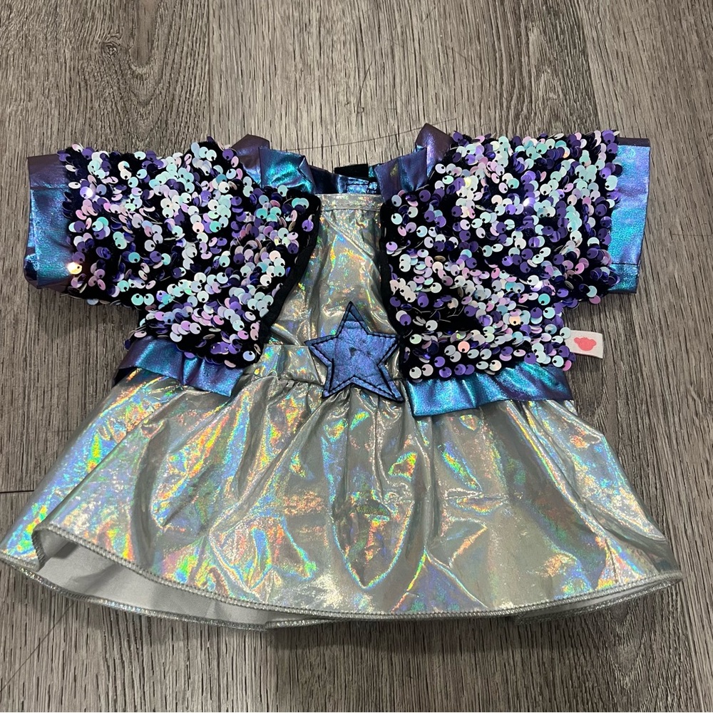 Build A Bear Honey Girls Sequin Star Silver Dress Clothes Costume Outfit